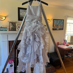 Elegant Silver Kids Dress with Floral Accent